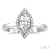 5/8 Ctw Round Cut Diamond Engagement Ring With 1/2 Ct Marquise Cut Center Stone in 14K White Gold